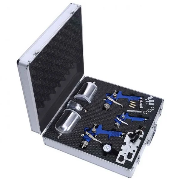 Malette de pistolet à peinture Aérographe Kit de pistolets de peinture avec accessoires, en aluminium, 43.5x44x13cm