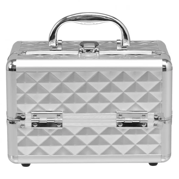 Mallette de Maquillage Valise de Maquillage Coffret de Maquillage en ABS, 3 niveaux avec miroir, 23 x 15 x 15 cm, Argent