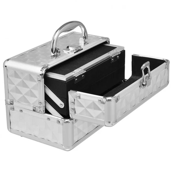 Mallette de Maquillage Valise de Maquillage Coffret de Maquillage en ABS, 3 niveaux avec miroir, 23 x 15 x 15 cm, Argent