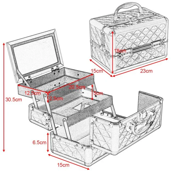 Mallette de Maquillage Valise de Maquillage Coffret de Maquillage en ABS, 3 niveaux avec miroir, 23x15x15cm, Doré rose