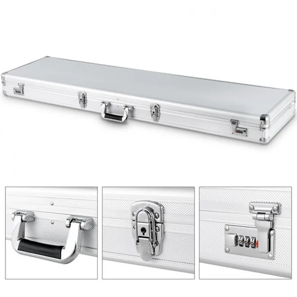 Mallette de stockage et transport en alliage d’aluminium, verrouillable, inserts en mousse, 133,5x34,5x11,5cm, Argenté