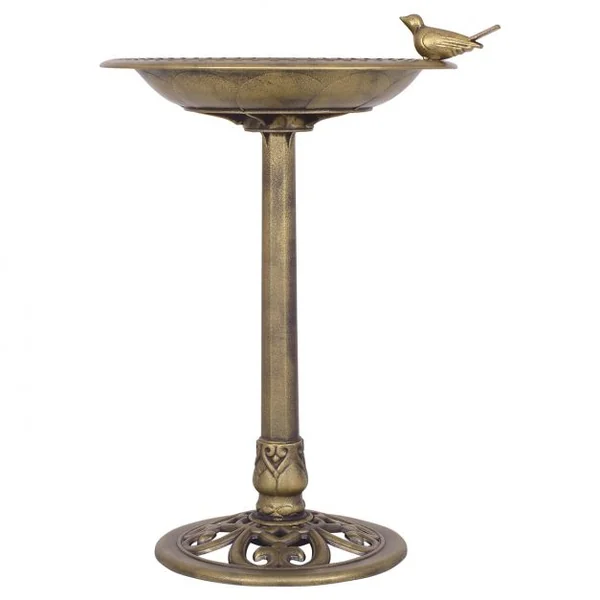 Mangeoire à oiseaux de jardin sur pied Bain d’oiseau Mangeoire sur poteau en PP Dia. 51 cm Haut 72 cm Bronze