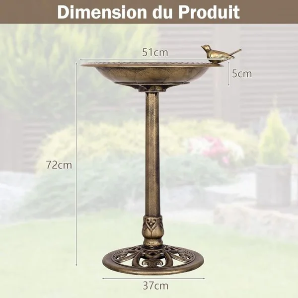 Mangeoire à oiseaux de jardin sur pied Bain d’oiseau Mangeoire sur poteau en PP Dia. 51 cm Haut 72 cm Bronze