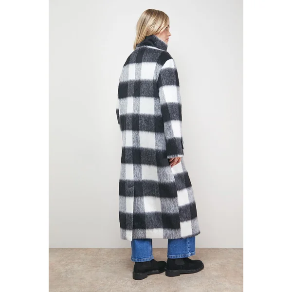 Manteau Col Montant à Carreaux Brossés