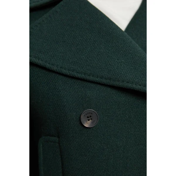 Manteau Midi Ajusté en Laine avec Poches Plaquées