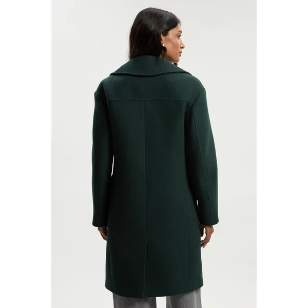 Manteau Midi Ajusté en Laine avec Poches Plaquées