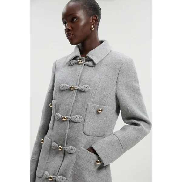 Manteau Midi Cintré Petite avec Détail Nœud en Laine et Fermeture à Boucle