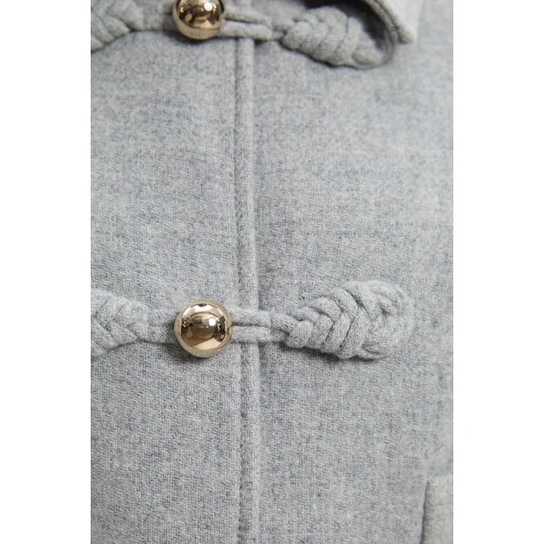 Manteau Midi Cintré Petite avec Détail Nœud en Laine et Fermeture à Boucle
