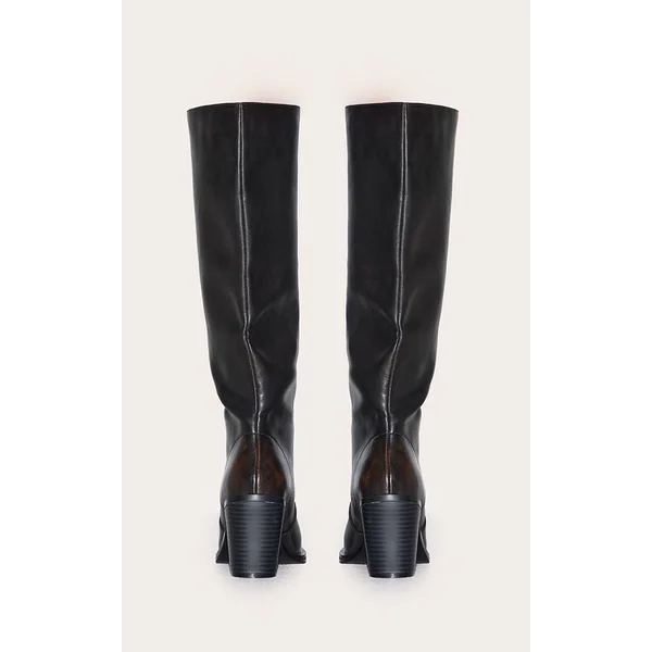 Marron Bottes Hautes À Talon Bloc Et Bout Carré En Synthétiquecuir