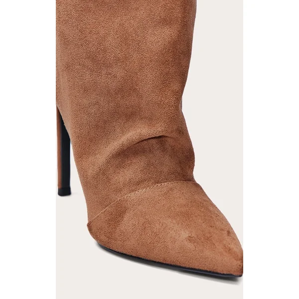 Marron Clair Bottes Au Genou Froncées En Cuir Verni Froissé