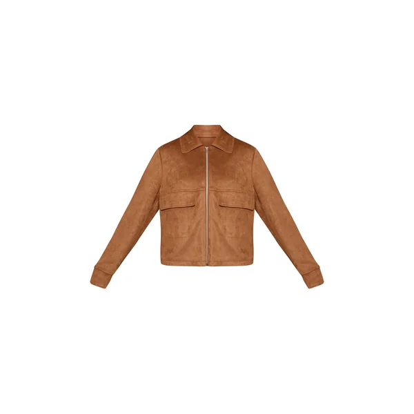 Marron Clair Veste Légère En Daim Avec Fermeture Éclair