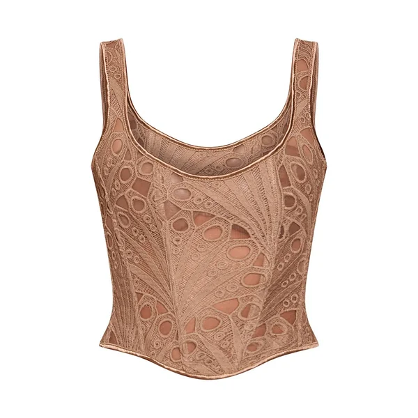 Marron Corset À Encolure Carrée En Voile Texturé À Motifs Floraux