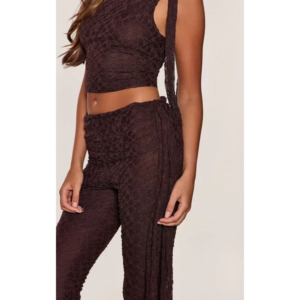 Marron Ensemble Capri En Dentelle À Détail Nœud Asymétrique