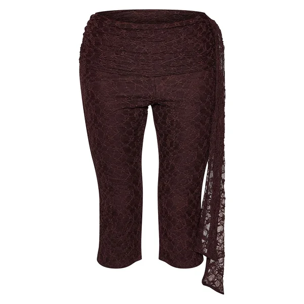 Marron Ensemble Capri En Dentelle À Détail Nœud Asymétrique