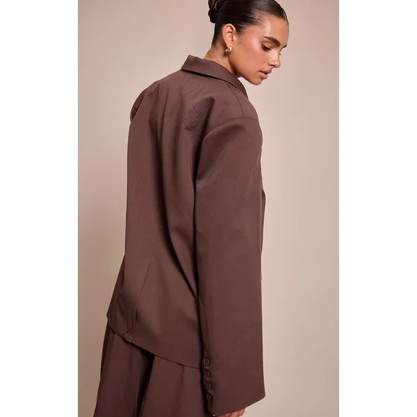 Marron Foncé Blazer Dad Oversize Ajusté En Tissu Tissé Coordonné