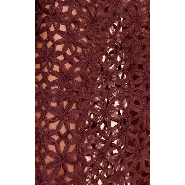 Marron Foncé Jupe Longue À Fleurs Texturée