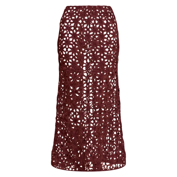 Marron Foncé Jupe Longue À Fleurs Texturée