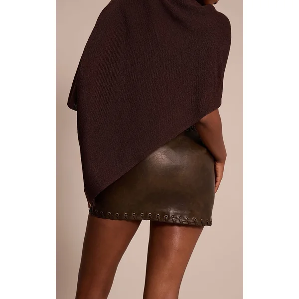Marron Foncé Mini-jupe Tressée En Synthétiquecuir