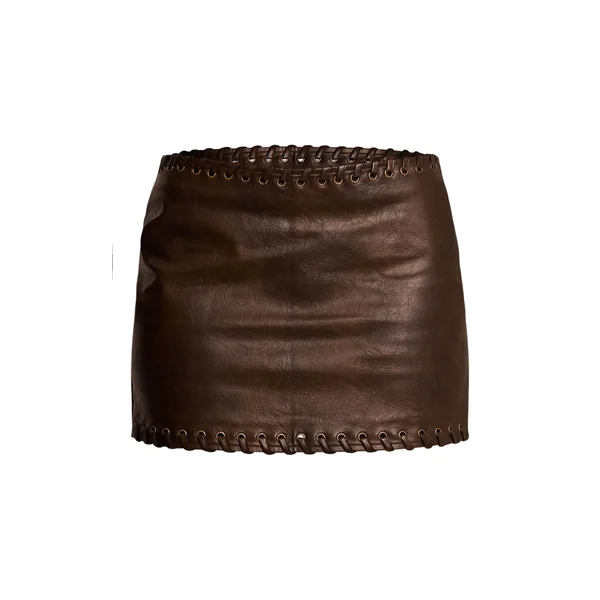 Marron Foncé Mini-jupe Tressée En Synthétiquecuir