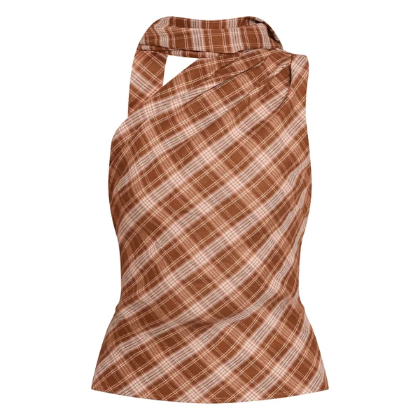 Marron Haut À Détail Foulard Asymétrique À Carreaux
