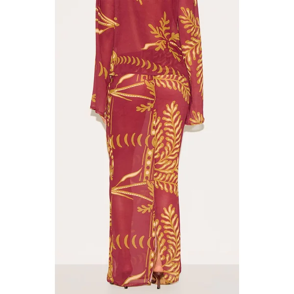 Marron Jupe Longue Maxi Transparente À Fleurs Avec Liens Sur Les Côtés