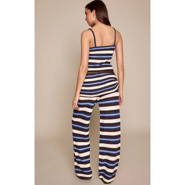 Marron Pantalon À Superposition De Jupe Rayée En Crochet