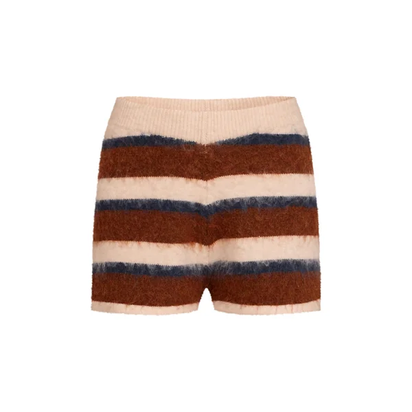 Marron Short En Maille Brossée À Rayures