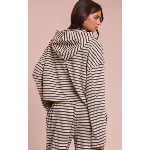Marron Sweat À Casynthétiqueche Zippé En Polaire Douce Rayée