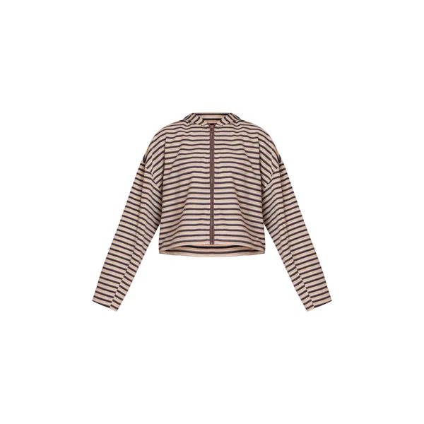 Marron Sweat À Casynthétiqueche Zippé En Polaire Douce Rayée