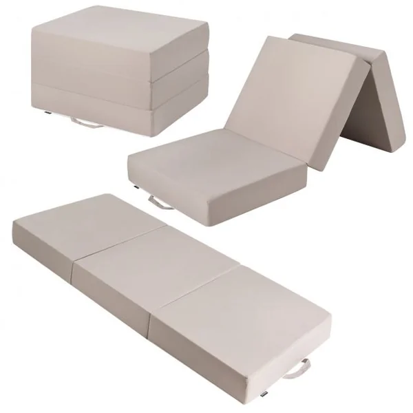 Matelas 1 Personne Pliant Futon Pouf d'Epaisseur 15CM avec Housse Amovible en Mousse Tissu Poncé 195x75x15cm Gris