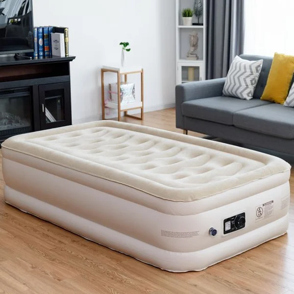 Matelas Gonflable Matelas Pneumatique 1 Place avec Pompe à Air Électrique Intégrée, capacité 250kg, 191x99x46cm, Beige