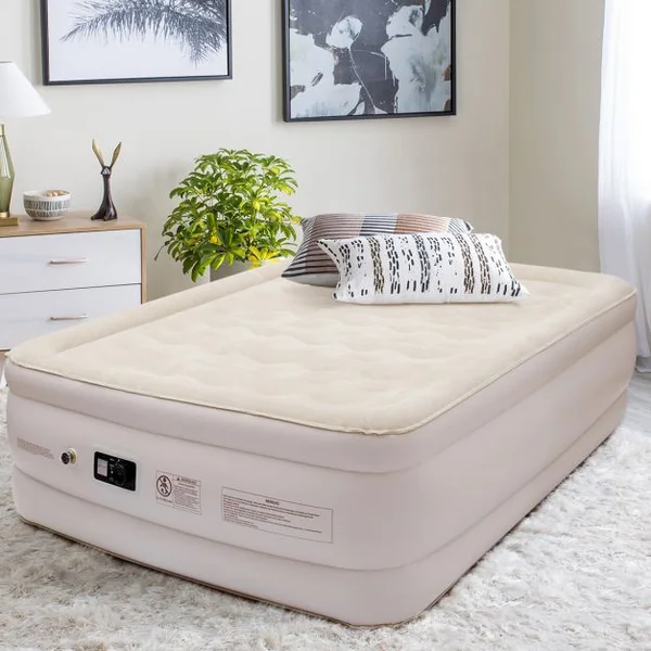 Matelas Gonflable Matelas Pneumatique 2 Places avec Pompe à Air Électrique Intégrée, capacité 295kg, 203x152x56cm, Beige