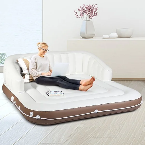 Matelas Gonflable pour Piscine Terrasse avec Accoudoirs Dossier Haut Auvent Capacité 200 kg 180x180x160cm Multicolore