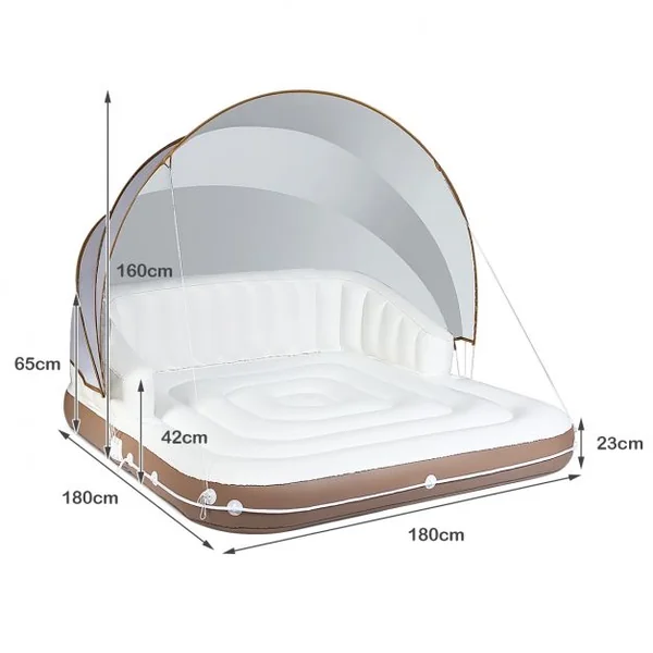 Matelas Gonflable pour Piscine Terrasse avec Accoudoirs Dossier Haut Auvent Capacité 200 kg 180x180x160cm Multicolore