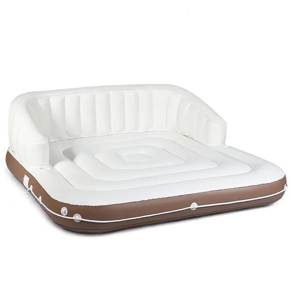 Matelas Gonflable pour Piscine Terrasse avec Accoudoirs Dossier Haut Auvent Capacité 200 kg 180x180x160cm Multicolore