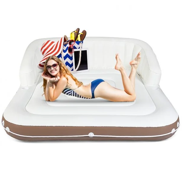 Matelas Gonflable pour Piscine Terrasse avec Accoudoirs Dossier Haut Auvent Capacité 200 kg 180x180x160cm Multicolore
