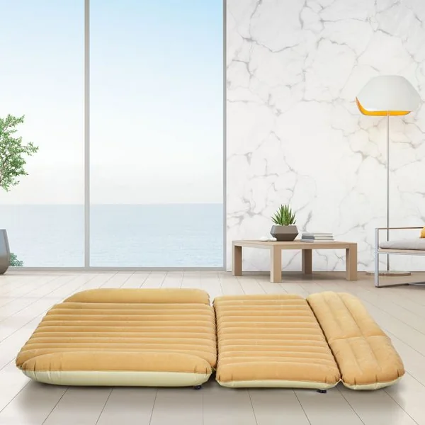 Matelas Gonflable pour Siège Arrière SUV avec Pompe à Air Electrique 40W 12V Capacité Max. 300KG 180x123x12,5cm Beige