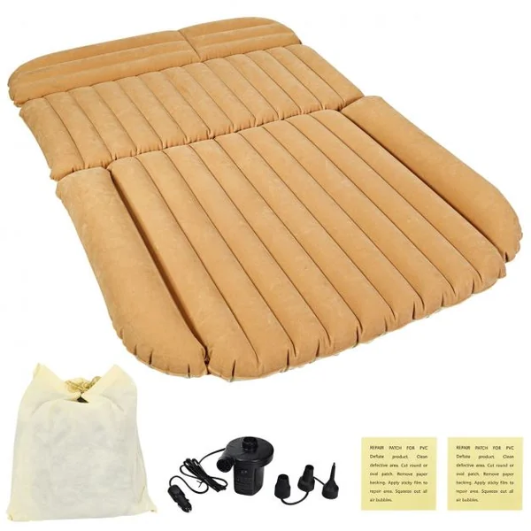 Matelas Gonflable pour Siège Arrière SUV avec Pompe à Air Electrique 40W 12V Capacité Max. 300KG 180x123x12,5cm Beige