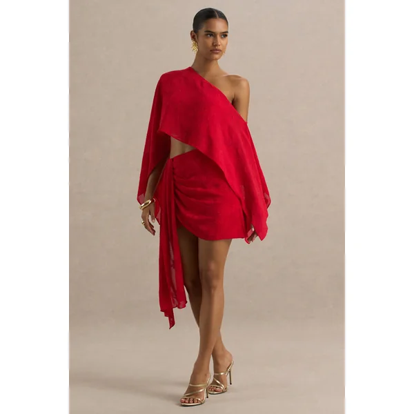 Melania | Mini-jupe portefeuille en satin rouge avec détail drapé
