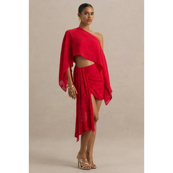 Melania | Mini-jupe portefeuille en satin rouge avec détail drapé