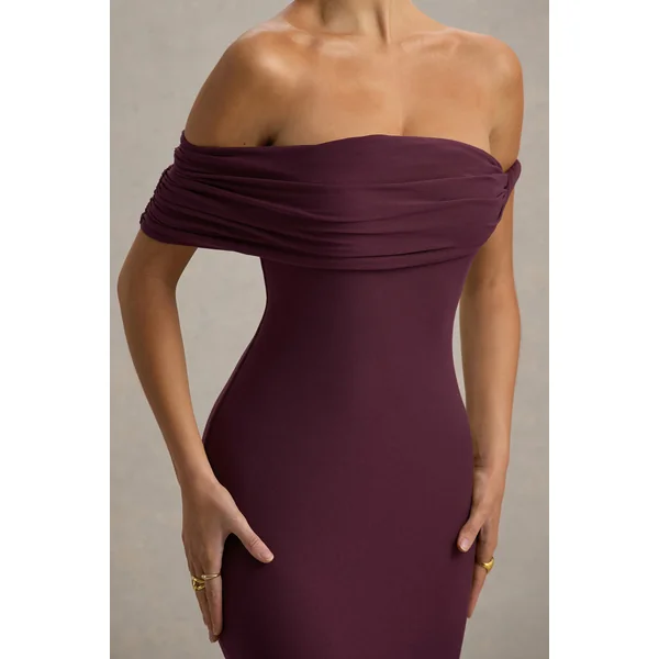 Melika | Robe Longue Bardot Torsadée Bordeaux