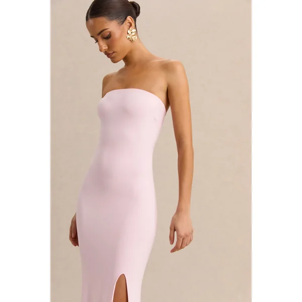 Melva | Robe longue rose clair à encolure bandeau