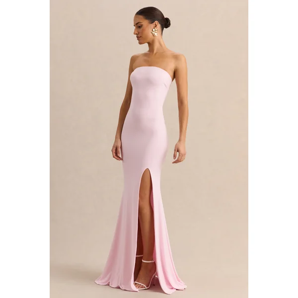 Melva | Robe longue rose clair à encolure bandeau