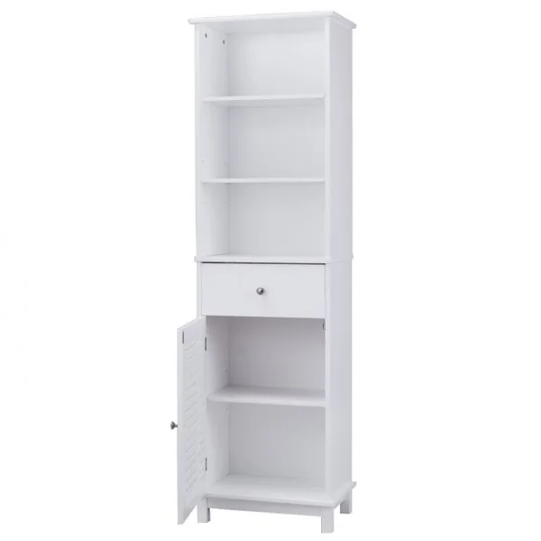 Meuble colonne de salle de bain armoire de salle de bain colonne avec 3 étagères MDF 1 porte persienne et un tiroir