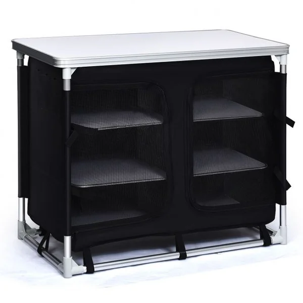 Meuble de Camping de Rangement en Polyester avec 6 Compartiments Cadre en Aluminium 96x49x80cm