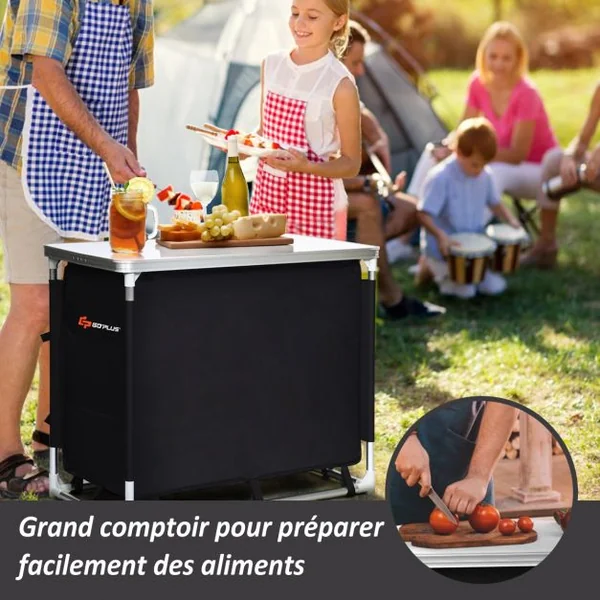 Meuble de Camping de Rangement en Polyester avec 6 Compartiments Cadre en Aluminium 96x49x80cm