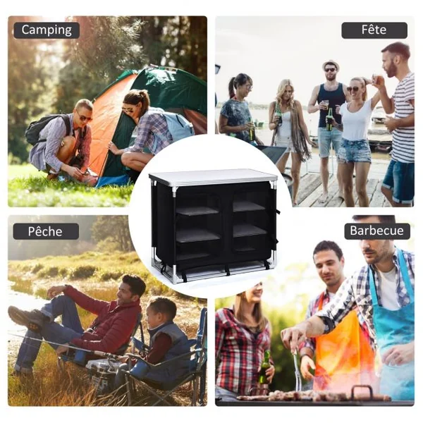 Meuble de Camping de Rangement en Polyester avec 6 Compartiments Cadre en Aluminium 96x49x80cm