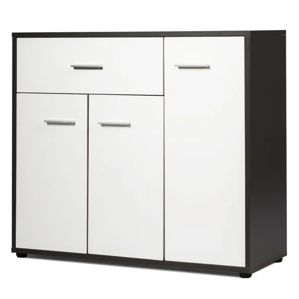 Meuble de Cuisine Buffet de Salle à Manger avec 1 Tiroir et 3 Portes Etagère Réglables en MDF 88x30x70cm Gris + Blanc
