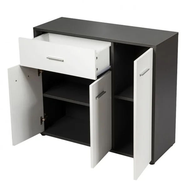 Meuble de Cuisine Buffet de Salle à Manger avec 1 Tiroir et 3 Portes Etagère Réglables en MDF 88x30x70cm Gris + Blanc
