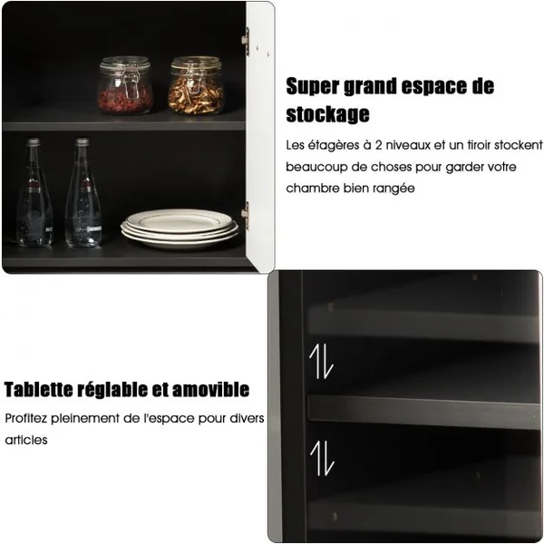 Meuble de Cuisine Buffet de Salle à Manger avec 1 Tiroir et 3 Portes Etagère Réglables en MDF 88x30x70cm Gris + Blanc